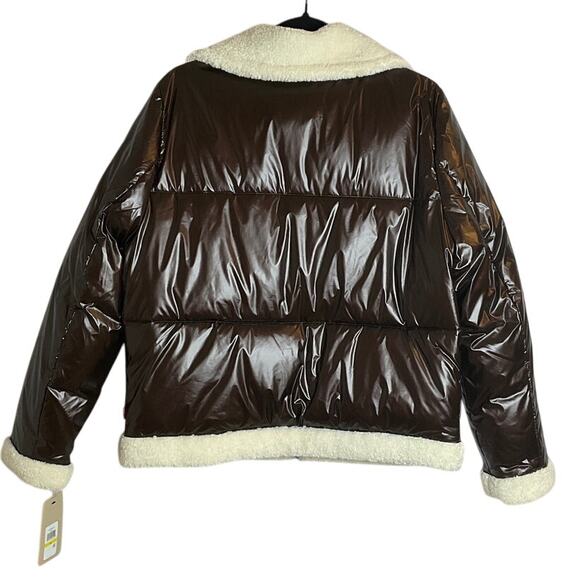 NWT Levis Breanna Faux Fur Pearlized Brown Sherpa Puffer Jacket Women's Size M - Picture 7 of 9